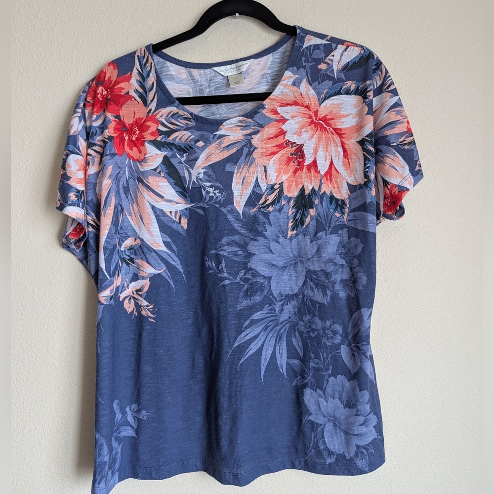Christopher & Banks Blue Floral Top Size LP